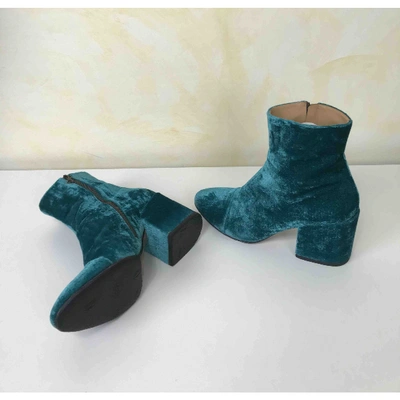 Pre-owned Zadig & Voltaire Lena Wild Velvet Ankle Boots In Turquoise