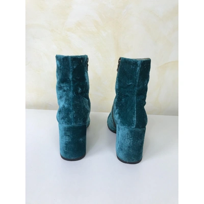 Pre-owned Zadig & Voltaire Lena Wild Velvet Ankle Boots In Turquoise