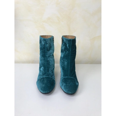 Pre-owned Zadig & Voltaire Lena Wild Velvet Ankle Boots In Turquoise