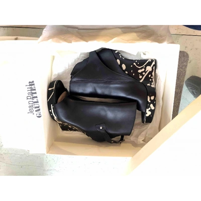Pre-owned Jean Paul Gaultier Leather Open Toe Boots In Black