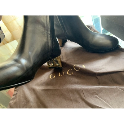 Pre-owned Gucci Arielle Black Leather Ankle Boots