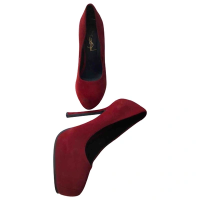 Pre-owned Saint Laurent Trib Too Red Suede Heels