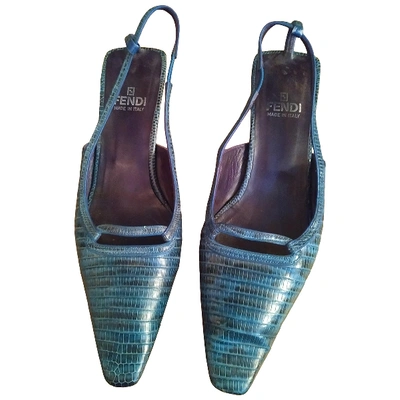 Pre-owned Fendi Blue Water Snake Mules & Clogs