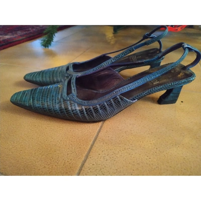 Pre-owned Fendi Blue Water Snake Mules & Clogs