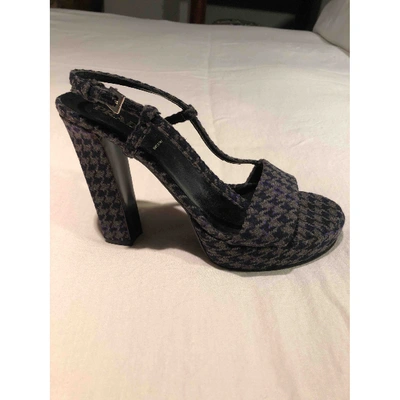 Pre-owned Prada Tweed Sandals In Grey