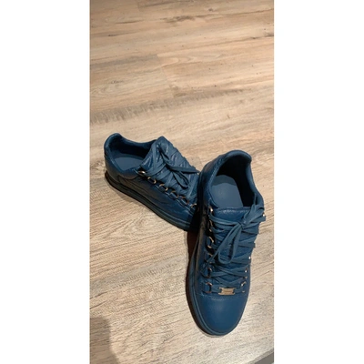 Pre-owned Balenciaga Arena Blue Leather Trainers