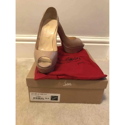 Pre-owned Christian Louboutin Lady Peep Patent Leather Heels In Beige
