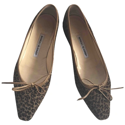 Pre-owned Manolo Blahnik Brown Cloth Ballet Flats