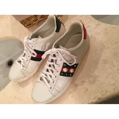 Pre-owned Gucci Leather Flats In White