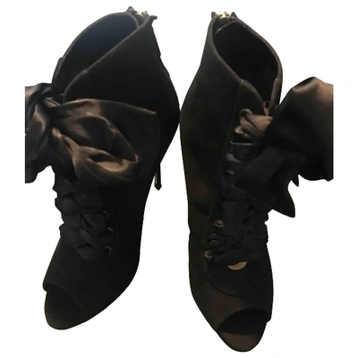 Pre-owned Sebastian Open Toe Boots In Black