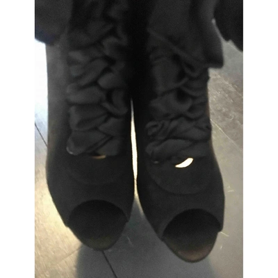 Pre-owned Sebastian Open Toe Boots In Black
