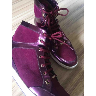 Pre-owned Jimmy Choo Leather Trainers In Burgundy