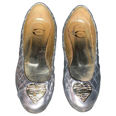 Pre-owned Just Cavalli Leather Ballet Flats In Silver