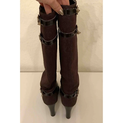 Pre-owned Versace Cloth Boots In Brown