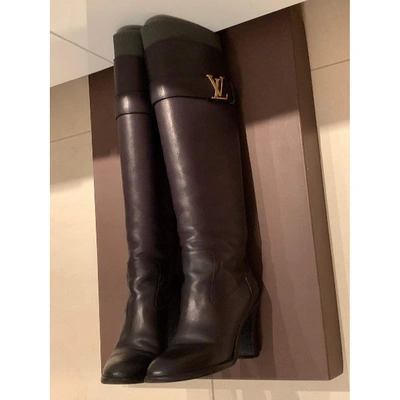 Pre-owned Louis Vuitton Snowball Leather Riding Boots In Black