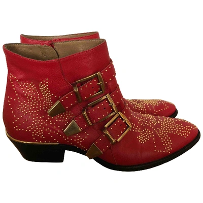 Pre-owned Chloé Susanna Leather Ankle Boots In Red