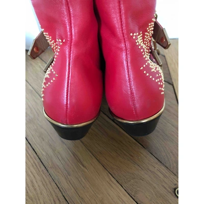 Pre-owned Chloé Susanna Leather Ankle Boots In Red