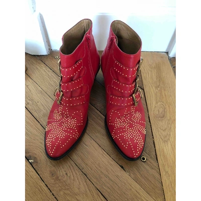 Pre-owned Chloé Susanna Leather Ankle Boots In Red