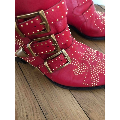 Pre-owned Chloé Susanna Leather Ankle Boots In Red