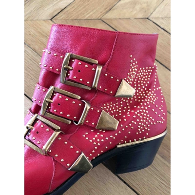 Pre-owned Chloé Susanna Leather Ankle Boots In Red