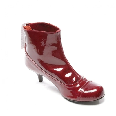 Pre-owned Lanvin Patent Leather Ankle Boots In Red