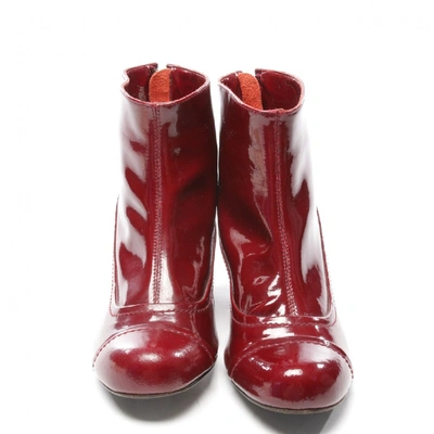 Pre-owned Lanvin Patent Leather Ankle Boots In Red