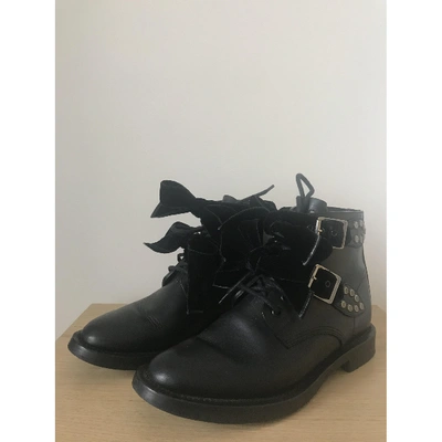 Pre-owned Saint Laurent Leather Lace Up Boots In Black