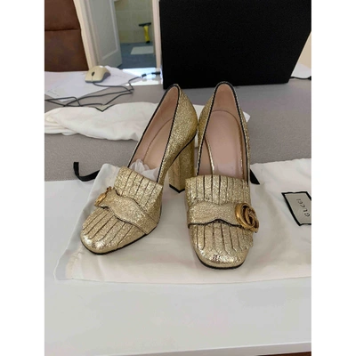 Pre-owned Gucci Marmont Gold Glitter Flats