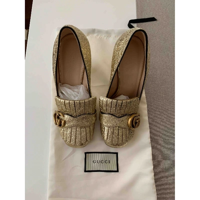 Pre-owned Gucci Marmont Gold Glitter Flats