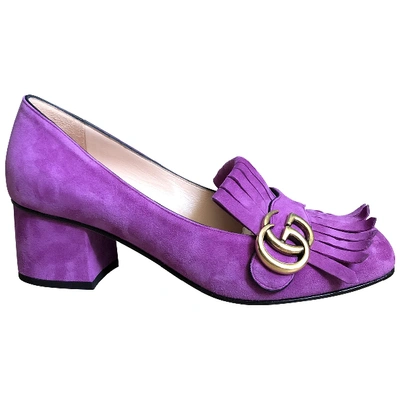 Pre-owned Gucci Marmont Purple Suede Heels