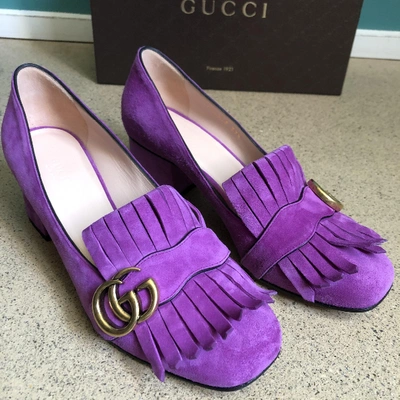 Pre-owned Gucci Marmont Purple Suede Heels