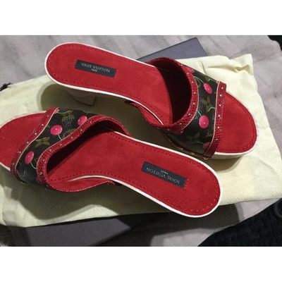 Pre-owned Louis Vuitton Cloth Mules & Clogs In Red