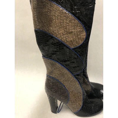 Pre-owned Emanuel Ungaro Grey Python Boots