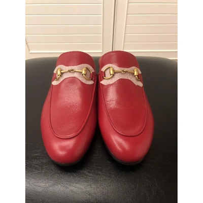 Pre-owned Gucci Princetown Leather Flats In Red