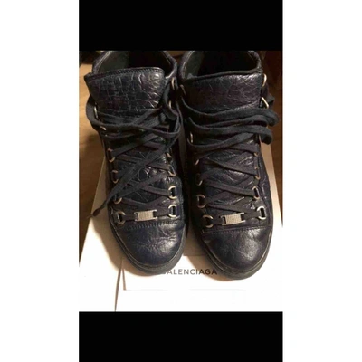 Pre-owned Balenciaga Leather Trainers In Navy