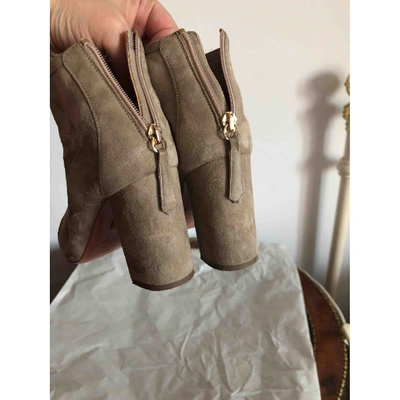 Pre-owned Aquazzura Leather Ankle Boots In Beige