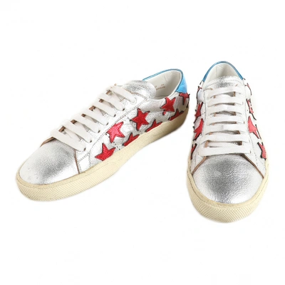 Pre-owned Saint Laurent Court Metallic Leather Trainers
