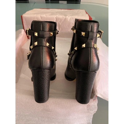 Pre-owned Valentino Garavani Rockstud Black Leather Ankle Boots