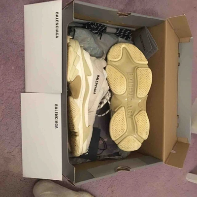 Pre-owned Balenciaga Triple S Leather Trainers In White