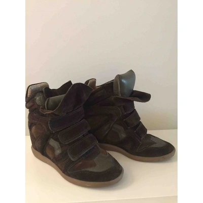 Pre-owned Isabel Marant Bayley Leather Trainers In Khaki