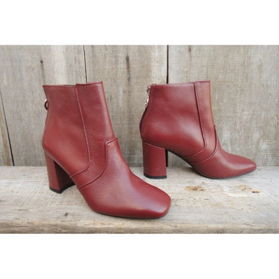 Pre-owned Claudie Pierlot Leather Ankle Boots In Red