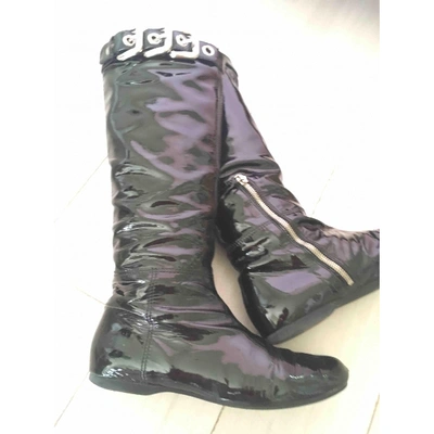 Pre-owned Miu Miu Patent Leather Riding Boots In Black