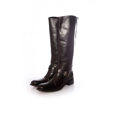 Pre-owned Sartore Leather Riding Boots In Black