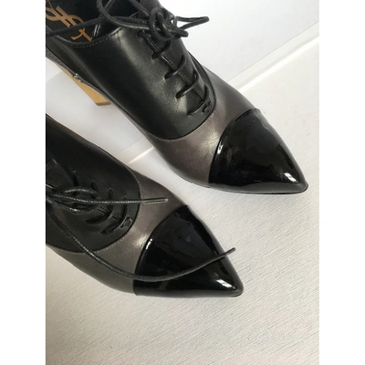 Pre-owned Saint Laurent Leather Lace Up Boots In Grey