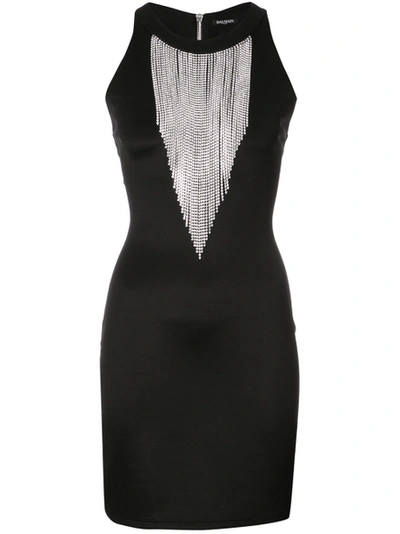 Shop Balmain Mini Dress With Fringe Collar