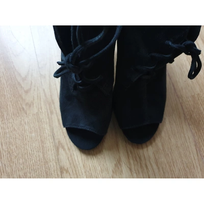 Pre-owned Maje Leather Lace Up Boots In Black