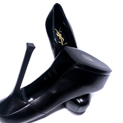 Pre-owned Saint Laurent Trib Too Black Leather Heels