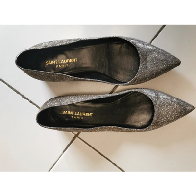 Pre-owned Saint Laurent Silver Glitter Ballet Flats