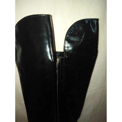 Pre-owned Versace Patent Leather Boots In Black