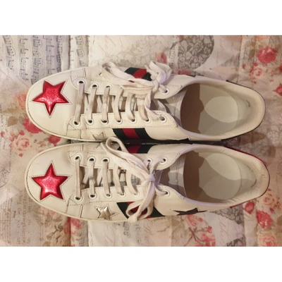 Pre-owned Gucci Ace Leather Trainers In White